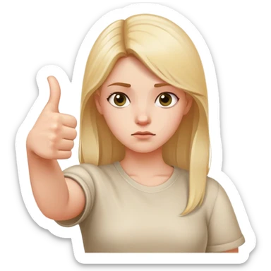 Girl with right hand strictly making thumbs up sign and left hand strictly making thumbs down sign, confused expression, both thumbs clearly visible sticker