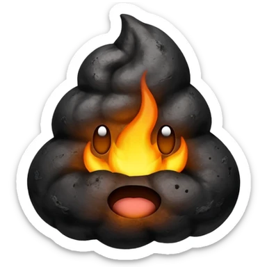 Poop emoji made of coal, burning sticker