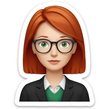create white woman with midback length red hair with green eyes and glass, age 35 sticker