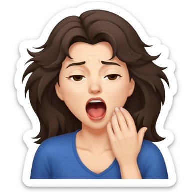 yawning brunette woman with disheveled hair sticker