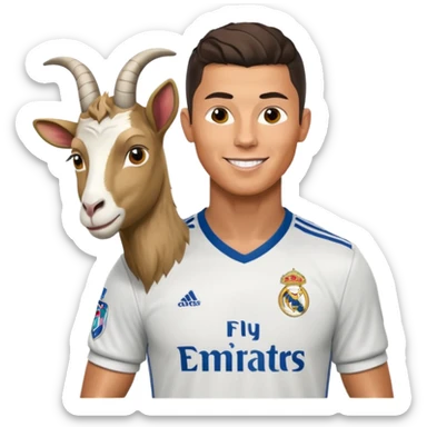 I want Ronaldo in Madrid and something over his head saying GOAT sticker