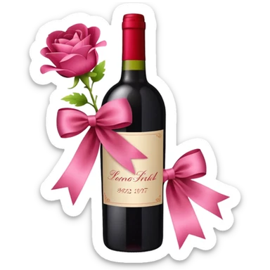 a ribbon decoration and flower decoration on a wine bottle sticker