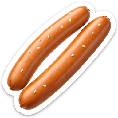 single pale sausage with smooth ivory-colored casing, slightly curved, gently browned ends, soft surface, lightly speckled, delicate finely ground filling, no plate, no garnish, no cut, whole sausage, soft lighting, subtle shadows, emoji scale sticker