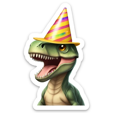 baby t. rex wearing a party hat sticker