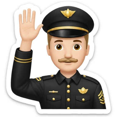A white man with a small mustache raising one hand straight out like a Sieg Hail salute in Black SS uniform. The arm must be straight out with no bend in the elbow sticker