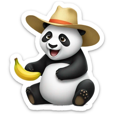 Panda with a hat raring a banana sticker