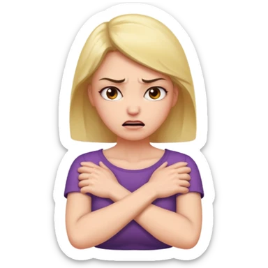 Angry Woman with her Arms crossed holding her neck sticker