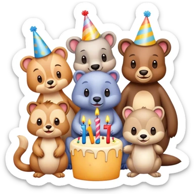 Cute cartoon animals celebrating a birthday with the letters ‘Happy B-Day” sticker