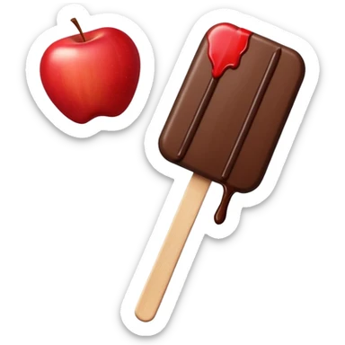 Apple on a popsicle stick covered in chocolate  sticker