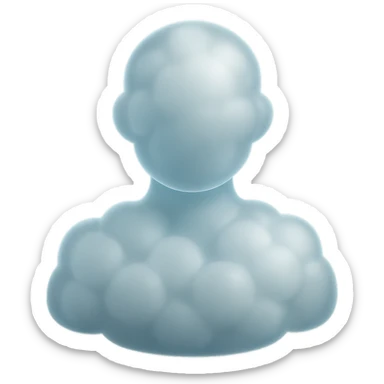 faceless person, facing straight, composed entirely of white fluffy convex clouds, shoulders up, no shadows, matte glass style sticker