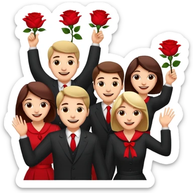 Adult Family, Caucasian men and women, throwing roses congratulations  sticker