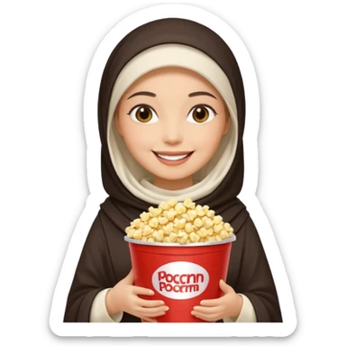 a hiịab holding a bucket of popcorn sticker