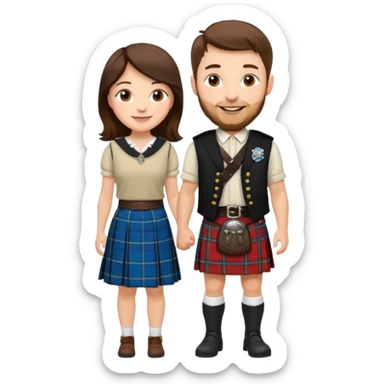 scottish man in kilt with brunette wife sticker