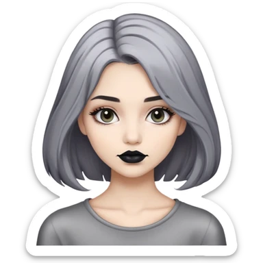 Con gái, tóc ngang vai, nhuộm xám khói, môi đen mặt nhỏ gọn sticker