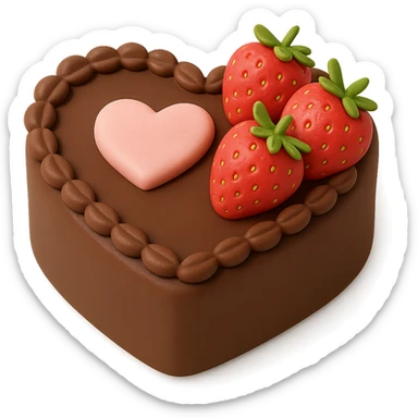 heart-shaped chocolate fondant cake with strawberries, transparent background sticker