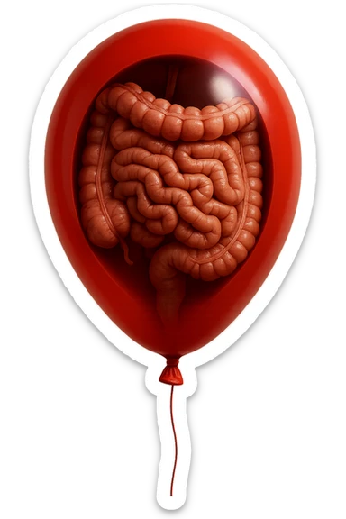 palloncino rosso con intestino anatomico realistico chiuso dentro, IPERREALISTICO 4K sticker