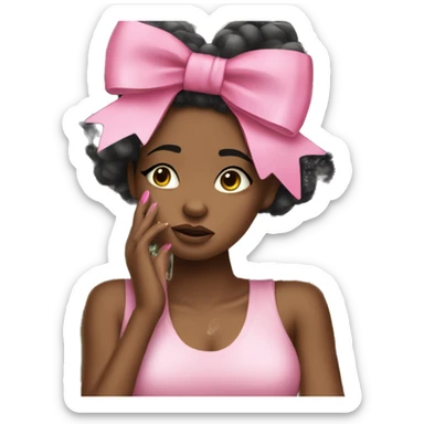 Stylish black girl crying with pink bow on her hair and stack of money on one of her hands sticker