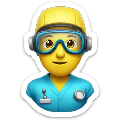 Scientist in blue hazmat sticker