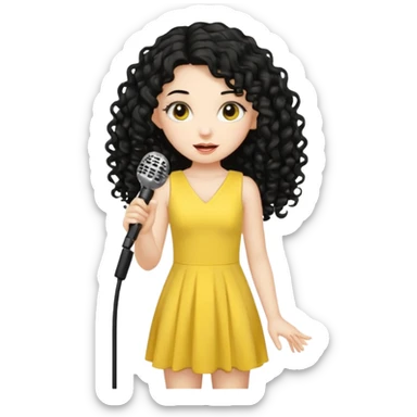 girl in yellow blink dress, logn black curly hair, holding a mic



















 sticker