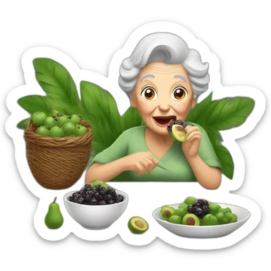 old lady eating açaí sticker
