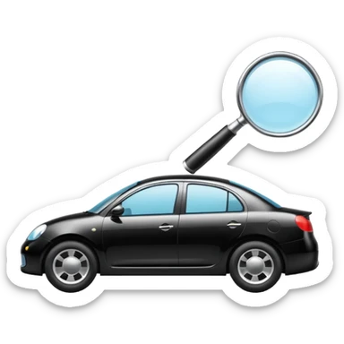 car silhouette with a magnifying glass above it sticker