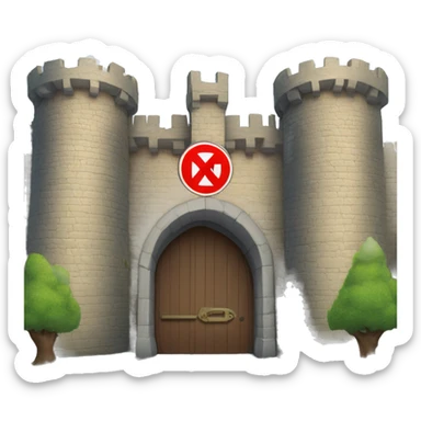 castle entrance with a sign that says "NO ENTRY" sticker