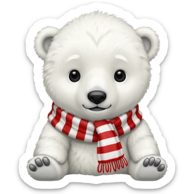 baby polar bear with red stripes scarf  sticker