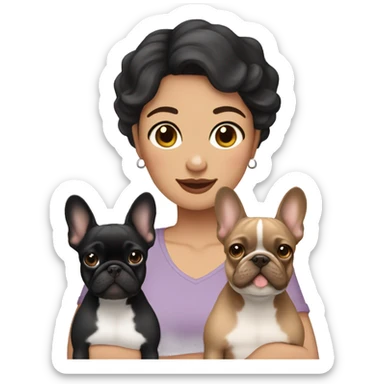 Dark hair light skin mom with two frenchie sticker
