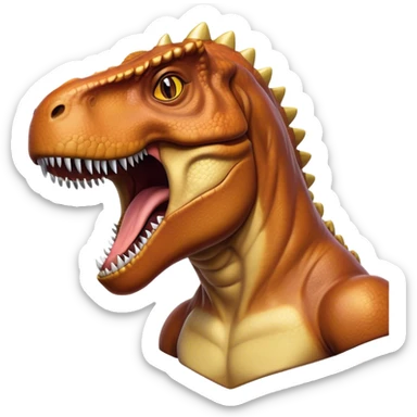 Cinematic Noble T-rex Portrait Emoji, Poised and commanding, with a massive, powerful head, a robust, muscular body, tiny, determined arms, and a fearsome yet noble gaze, Simplified yet sharply defined features, highly detailed, glowing with a cool, primal radiance, high shine, intelligent and formidable, stylized with an air of ancient predatory authority, focused and vigilant, soft glowing outline, capturing the essence of a watchful and confident T-rex that appears ready to roar out of the screen with effortless might! sticker