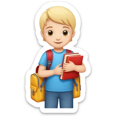 child packing a school bag with books and supplies, cheerful and organized sticker