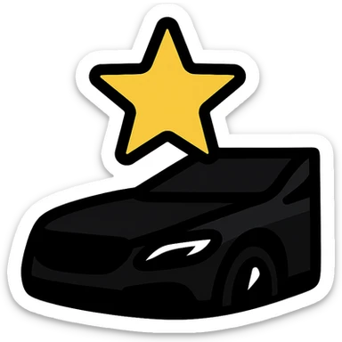 small bright silver or gold star icon conveying perfection on a glossy black high-end car surface, main color glossy black, subtle reflections, emphasis on mirror-like shine, modern and clean, not overloaded sticker