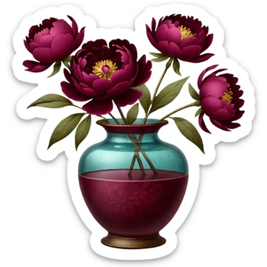 burgundy peonies in a vintage vase sticker