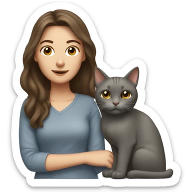 Woman with brown hair with her favourite grey cat sticker