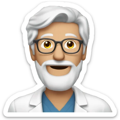 Gray haired man in his 60s no glasses no beard white hair picking up medicine at the pharmacy sticker