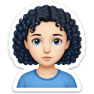 bé gái 10 tuổi, da trắng, tóc ngắn, xoăn, màu đen, áo màu xanh  sticker