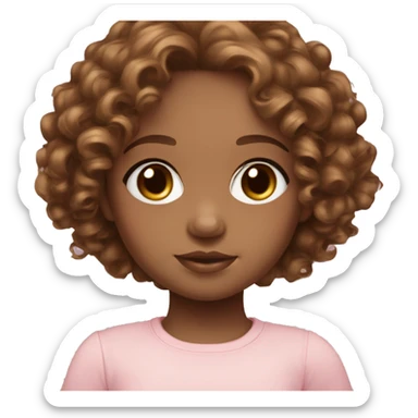 Light brown doll eyes, brown curly hair, feminine, pink, brown girl, angelic sticker