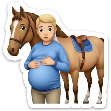 pregnant man in casual wear near horse sticker