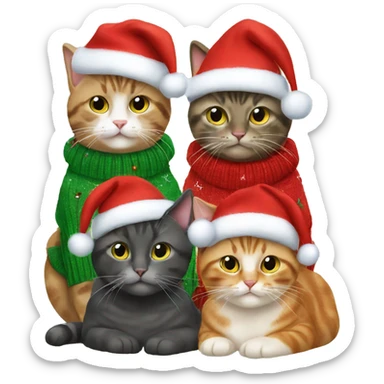 four cats wearing Christmas sweaters sticker