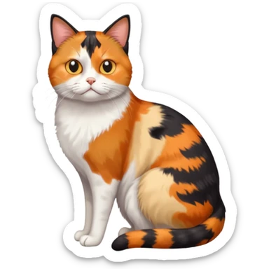 full body colourful calico cat with skinny head and fat body with an anxious face sticker