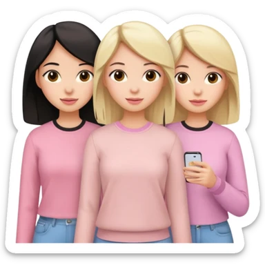 3 girlfriends with blond and black hair with pastel pink and brown clothes sticker