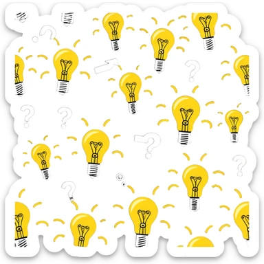 Group of men with chaotic minds, swirling tornadoes of tangled thoughts around their heads, containing question marks, light bulbs, and scribbles. The men have bewildered, overwhelmed expressions. sticker