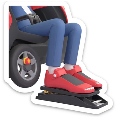 A clean 3D emoji-style illustration of a single right foot pressing down on gas pedal. Only the foot and the pedal are shown, viewed from the side. The pedal is slightly tilted to show pressure. No background, simple colors, minimal details sticker