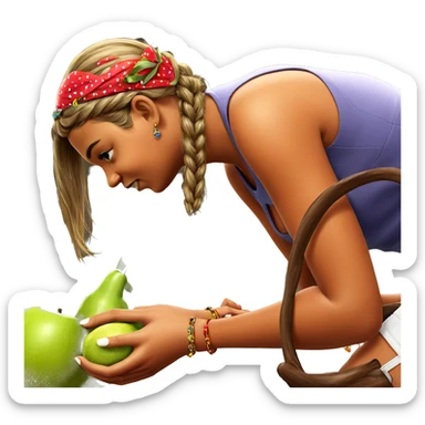 girl with jewelry and fruit sticker