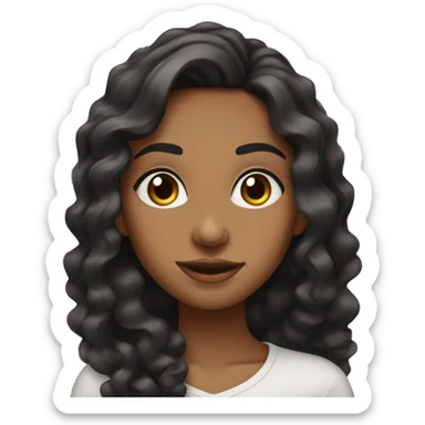 Brown girl emoji with big dark brown eyes and and long black hair that’s a middle part with curls and edges sticker