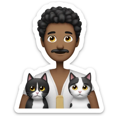 white Guy with black hair, mustache and two black and white cats sticker