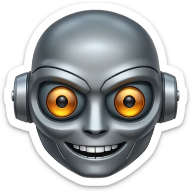evil robot. Only its head. Very low details. Make it smile sticker