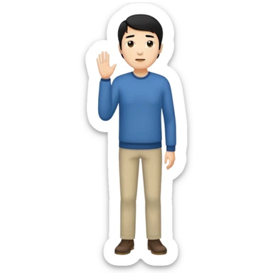 one tall, lean man in his 50s, talking, black hair, asian,  sticker