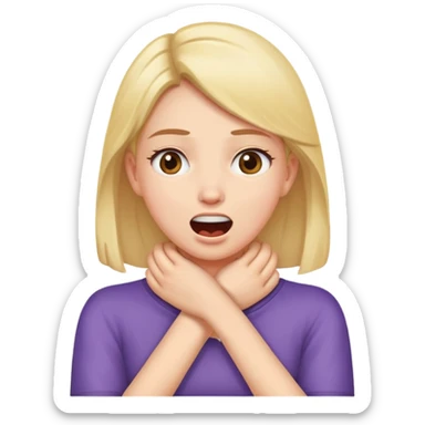 A girl with hands crossed over neck with mouth open sticker