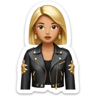 Dolce and gabanna brand Cropped leather jacket for women with 10k gold and chromw, very trendy and edgy style embellishments. 8k, 5000x5000px, 3D rendering, realistic, isolated  sticker