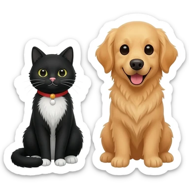 black and white  Cat and golden retriever sticker